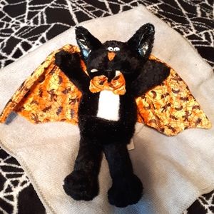 Vintage Sparkly Cedric Bat Doll with Halloween Wings & Bow Tie Witches